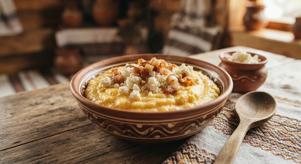класичний гуцульський банош з бринзою і шкварками